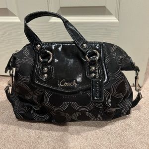 Authentic Coach Ashley Dotted OP Art Satchel Hand Bag Purse F20027 Black